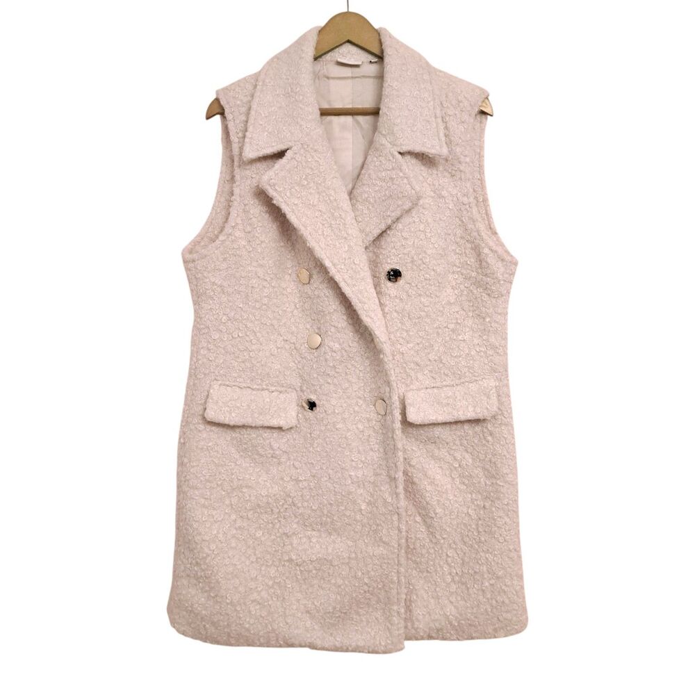 Vila Curly Teddy Cream Sleeveless Coat Buttons Warming Waistcoat Size L Soft